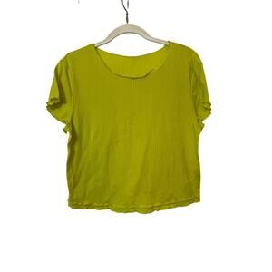 Anthropologie Lime Ribbed Lettuce Hem Short Sleeve Shirt & Short Set Sz M